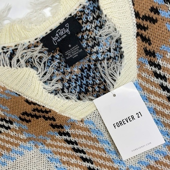 FOREVER 21 | NWT Oversized Women’s Plaid Cream/Taupe Knit Dress Size S - Picture 5 of 9